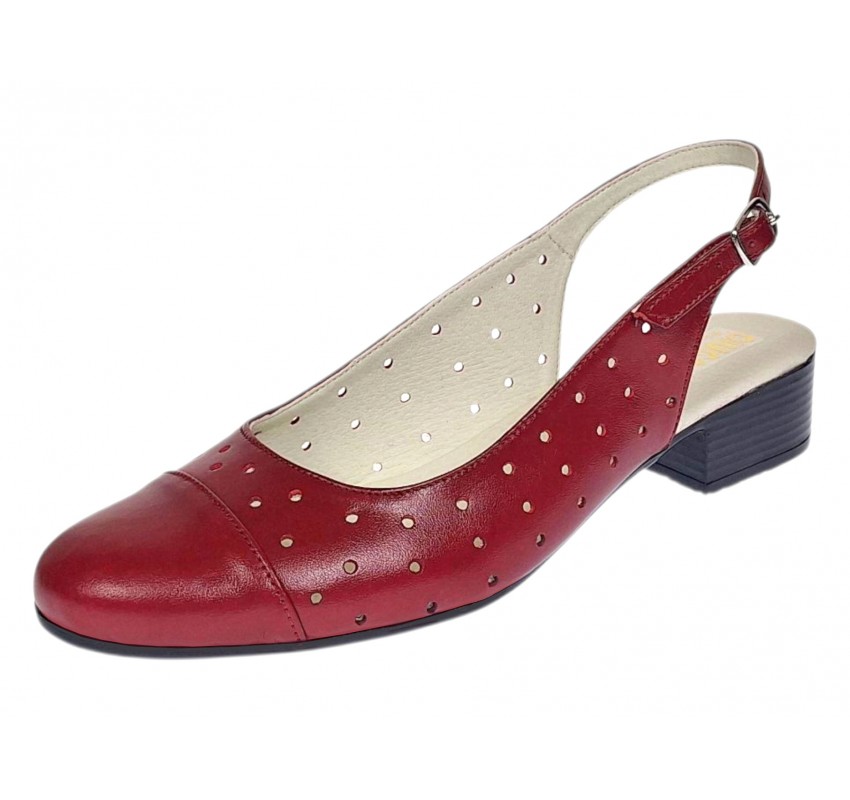 Pantofi dama rosii din piele naturala perforata, cu bareta la spate si toc mic NA252ROSU