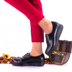 Pantofi dama negri, casual din piele naturala cu siret NA269