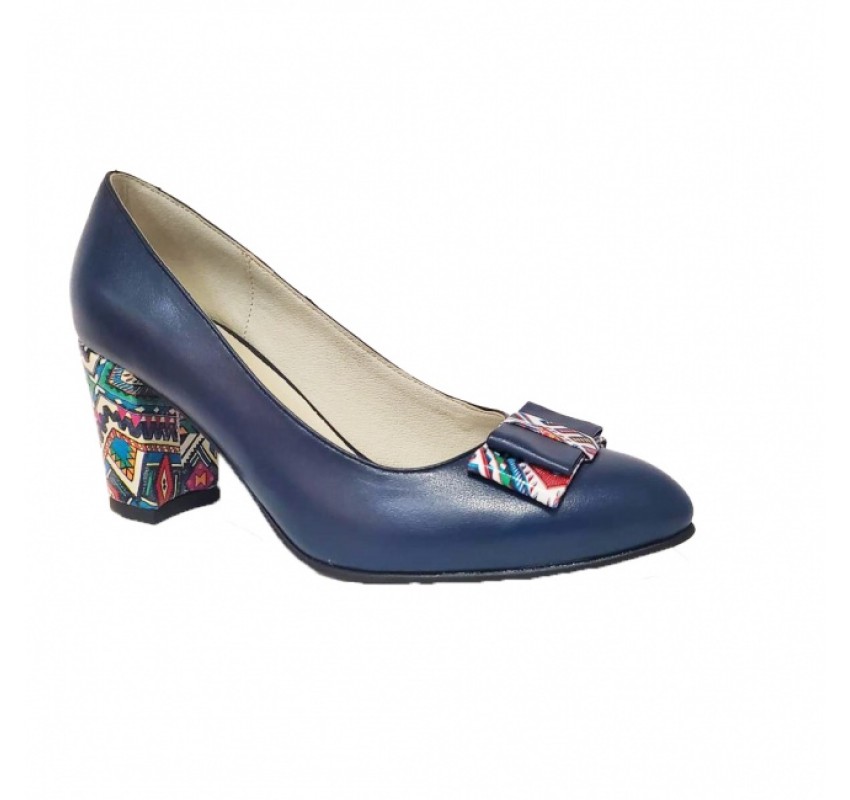 Pantofi eleganti dama, albastri, din piele naturala box, toc 6 cm - NA41A2