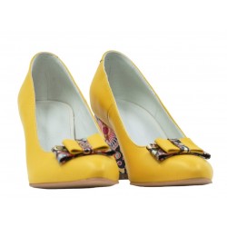 Pantofi eleganti dama, galbeni, din piele naturala box, toc 6 cm - NA41G