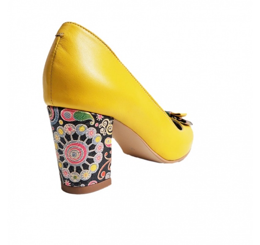 Pantofi eleganti dama, galbeni, din piele naturala box, toc 6 cm - NA41G