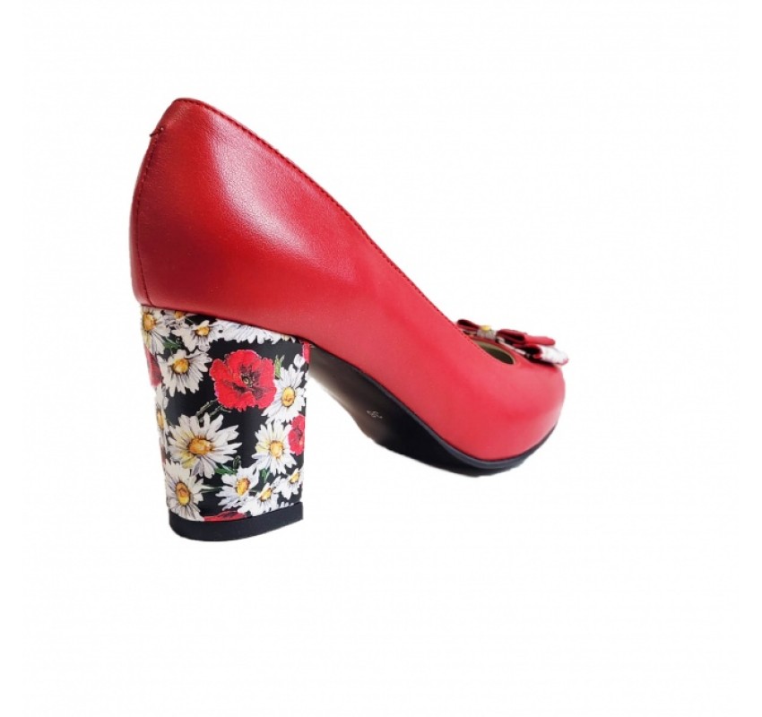 Pantofi eleganti dama, rosii, din piele naturala box, toc 6 cm - NA41R