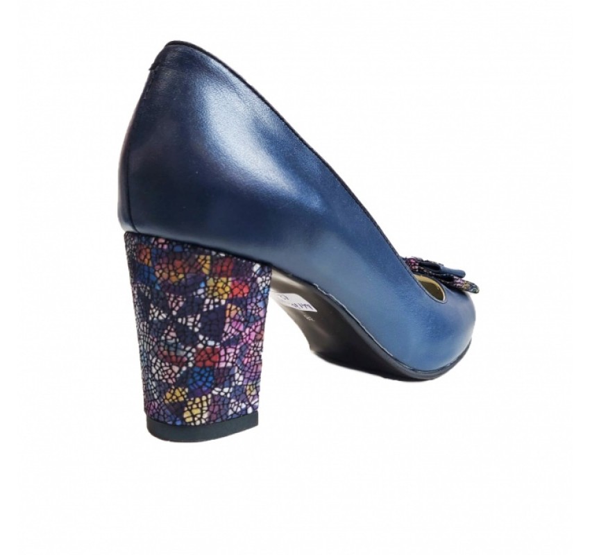 Pantofi eleganti dama, albastri, din piele naturala box, toc 6 cm - NA47A