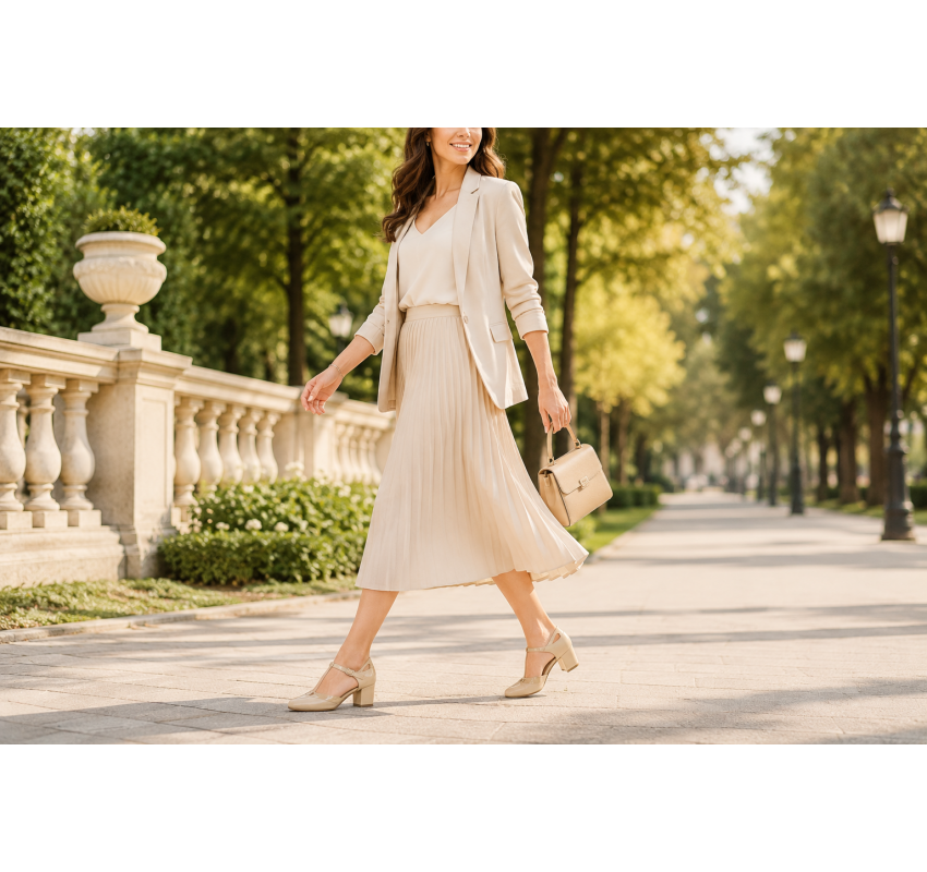 Pantofi damă bej din piele naturală, cu toc gros și barete elegante – Bej Box cu Bej Lac NA50BLP
