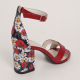 Sandale damă roșii din piele naturală, cu toc gros floral de 7cm – NA56RMC