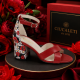 Sandale damă roșii din piele naturală, cu toc gros floral de 7cm – NA56RMC