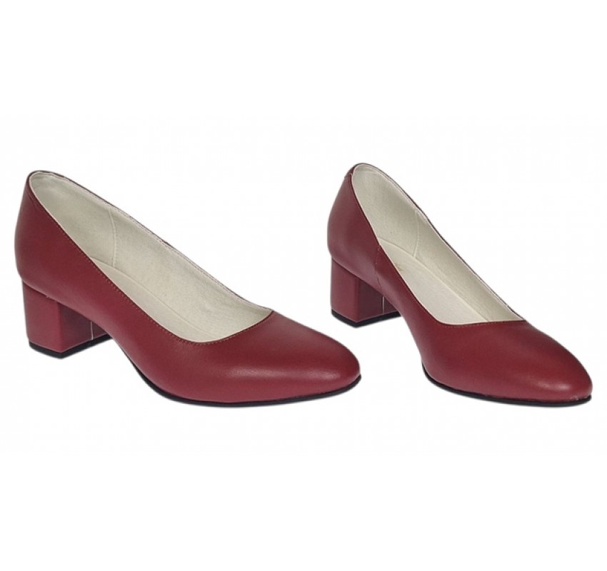 Pantofi eleganti dama din piele naturala box, toc 5 cm - NA73GRENA