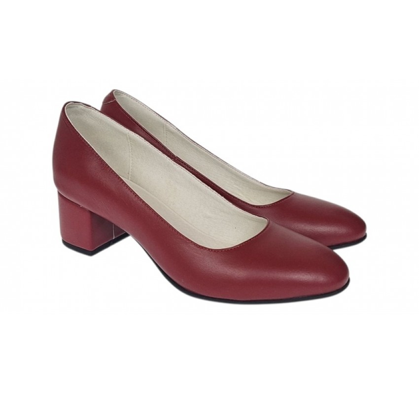 Pantofi eleganti dama din piele naturala box, toc 5 cm - NA73GRENA