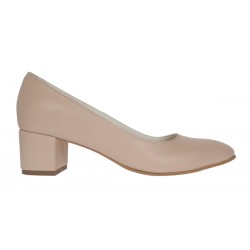 Pantofi eleganti dama lux din piele naturala Nude premium cu toc 5 cm - NA73NUDE