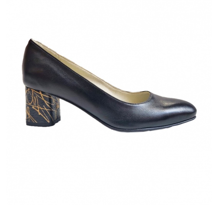 Pantofi eleganti dama, bleumarin, din piele naturala box, toc 5 cm - NA74BLM2