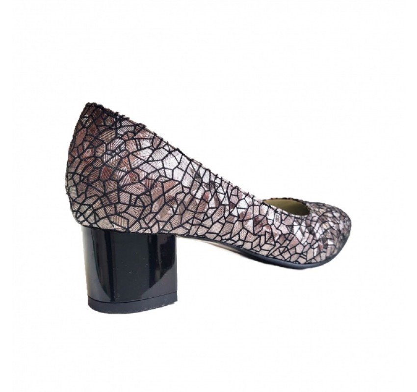 Pantofi eleganti dama, mozaic metalic , din piele naturala box, toc 5 cm - NA74MM