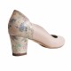 Pantofi eleganti dama, roz bej, model floral, din piele naturala box, toc 5 cm - NA74ROZ