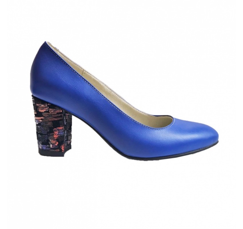 Pantofi eleganti dama, albastri, din piele naturala box, toc 6 cm - NA87A2
