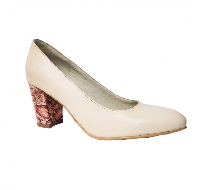Pantofi eleganti dama, albi, imprimeu sarpe, din piele naturala box, toc 6 cm - NA87ALBS