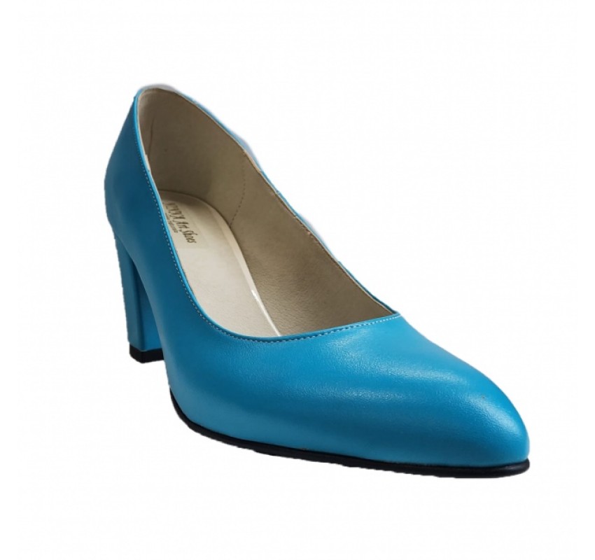 Pantofi eleganti dama, albastri, din piele naturala box, toc 6 cm - NA87A