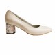 Pantofi eleganti dama, bej, model floral, din piele naturala box, toc 5 cm - NA87BEJ3