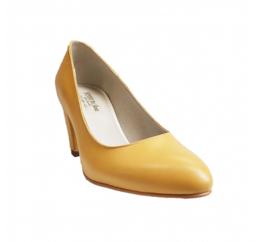 Pantofi eleganti dama, galbeni, din piele naturala box, toc 6 cm - NA87G4