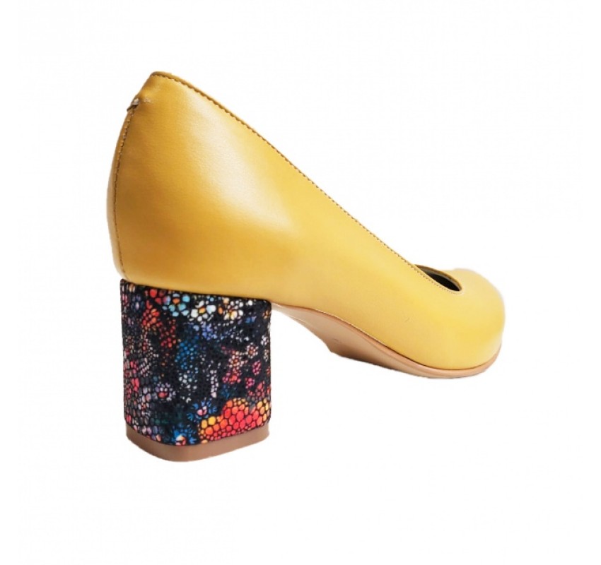Pantofi eleganti dama, galbeni, din piele naturala box, toc 6 cm - NA87G