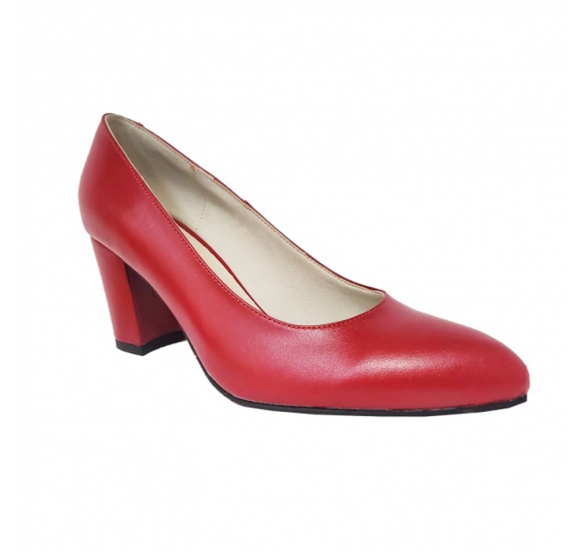 Pantofi eleganti dama, rosii, din piele naturala box, toc 6 cm - NA87R2