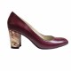 Pantofi eleganti dama, bordo, model floral, din piele naturala box, toc 6 cm - NA87VIS