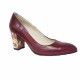 Pantofi eleganti dama, bordo, model floral, din piele naturala box, toc 6 cm - NA87VIS