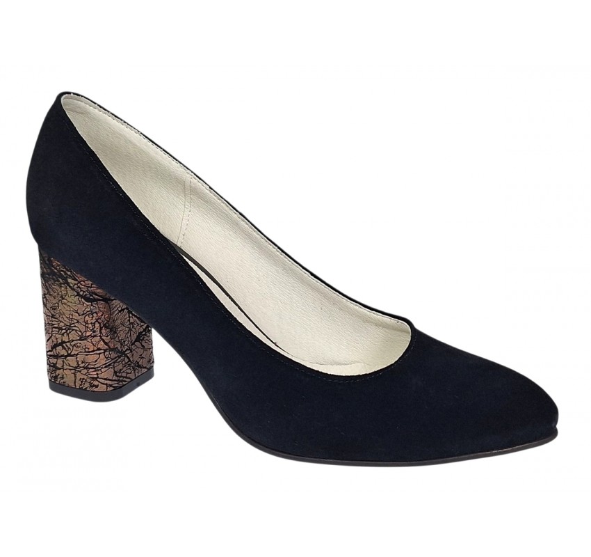 Pantofi eleganti dama, negri, din piele intoarsa, toc aramiu 6 cm - NA97N