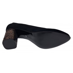 Pantofi eleganti dama negri din piele intoarsa toc aramiu 7cm - NA97N