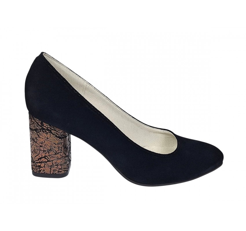 Pantofi eleganti dama, negri, din piele intoarsa, toc aramiu 6 cm - NA97N