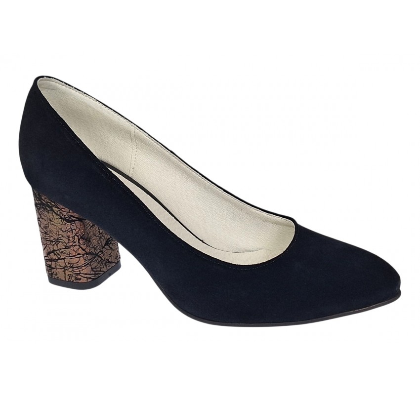 Pantofi eleganti dama negri din piele intoarsa toc aramiu 7cm - NA97N