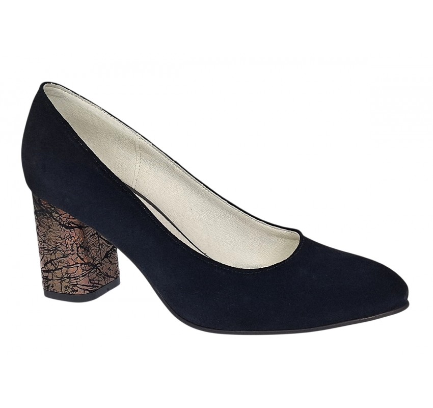 Pantofi eleganti dama, negri, din piele intoarsa, toc aramiu 6 cm - NA97N
