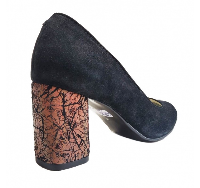 Pantofi eleganti dama, negri, din piele intoarsa, toc aramiu 6 cm - NA97N