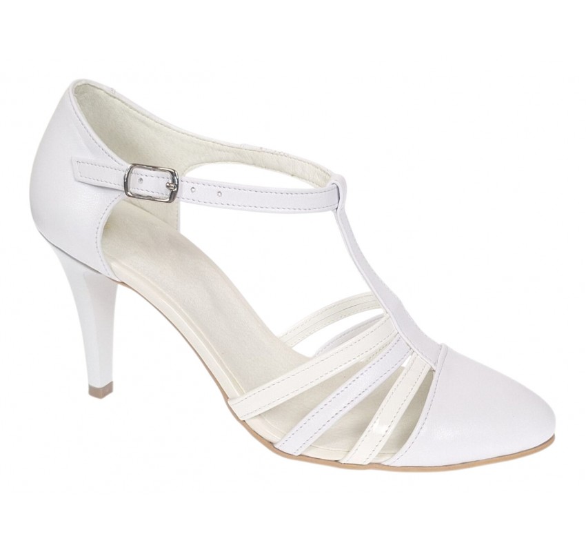 Pantofi dama albi eleganti, decupati din piele naturala, toc 9cm NAA11APL