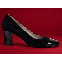Pantofi dama eleganti din piele intoarsa si piele lacuita negri cu toc 7 cm NAA3NSL