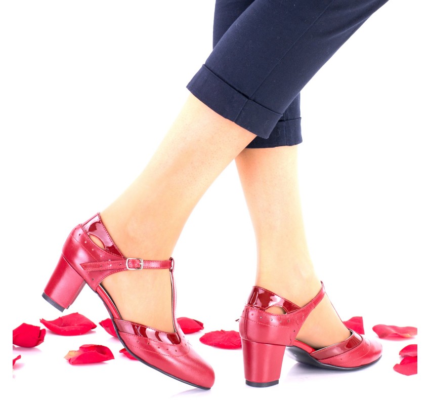 Pantofi dama rosii, eleganti din piele naturala toc 5cm - NAA50RLP