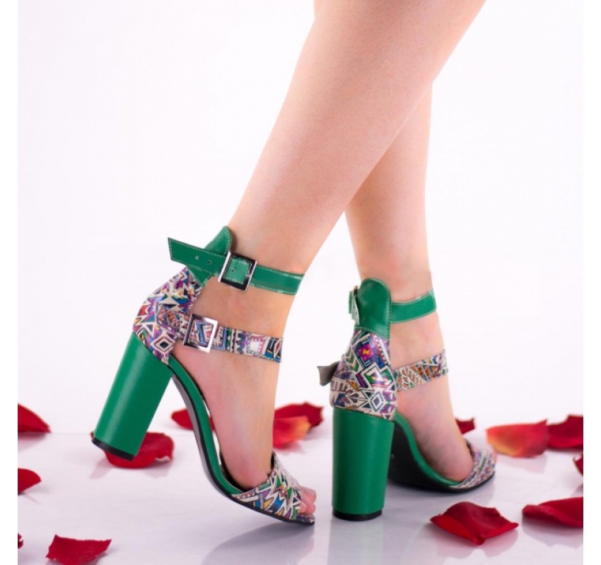 Sandale dama din piele naturala, verde-color cu toc de 10cm - NAA57VERDE