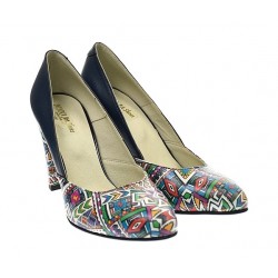 Pantofi dama eleganti din piele naturala bleumarin cu imprimeu, toc 9 cm NAA8BOXCOLOR