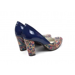 Pantofi dama eleganti din piele naturala bleumarin lac cu imprimeu, toc 9cm