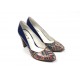 Pantofi dama eleganti din piele naturala bleumarin lac cu imprimeu, toc 9cm Pantofi dama eleganti din piele naturala bleumarin lac cu imprimeu, toc 9cm