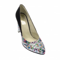 Pantofi dama, eleganti din piele naturala de culoare neagra lacuita cu imprimeu, toc 9cm - NAA8NCOLOR