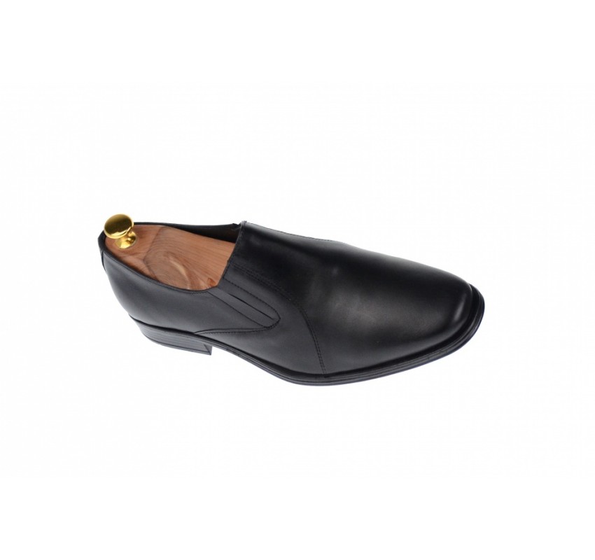 Pantofi barbati cu elastic, eleganti din piele naturala neagra - NIC02ELN