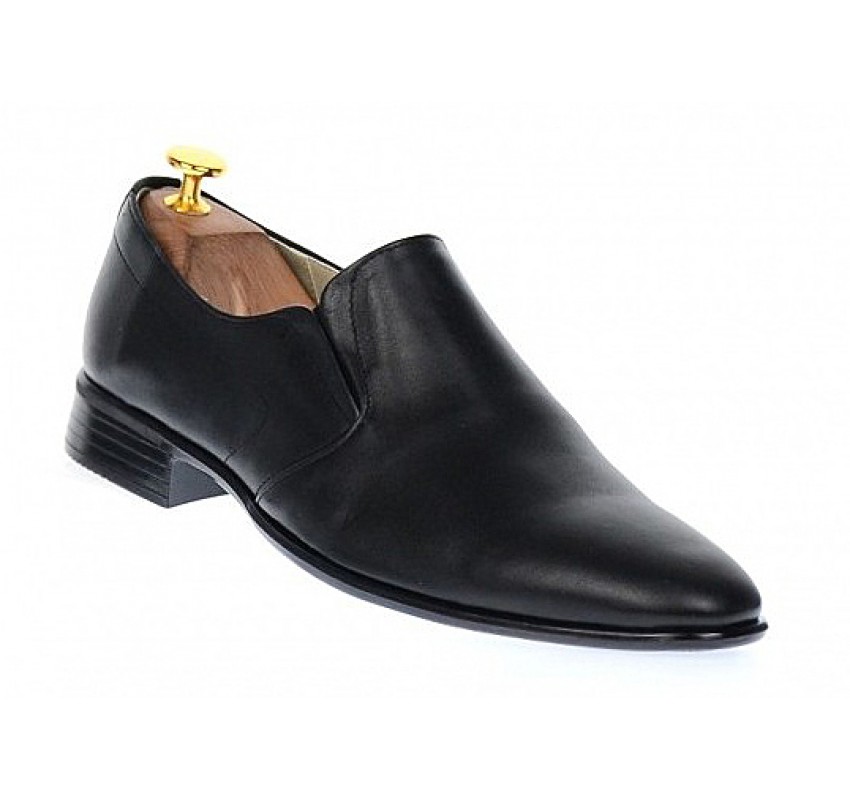 Pantofi barbati eleganti din piele naturala - Model Negru fara siret NIC142NEL