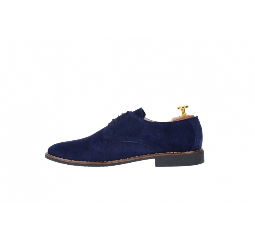 Pantofi barbati casual, eleganti din piele naturala intoarsa bleumarin NIC184BLMVEL