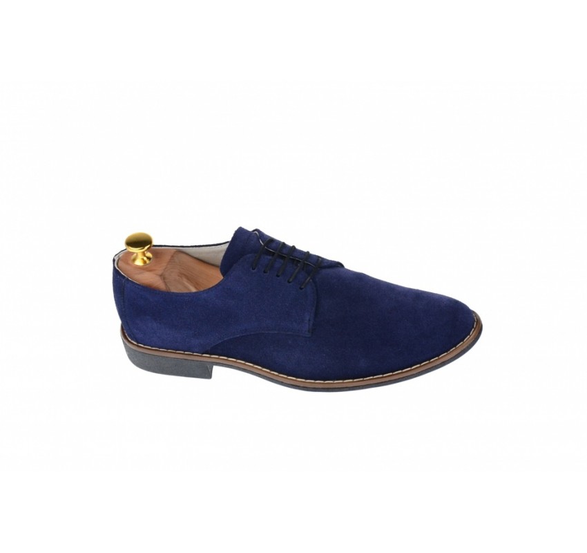 Pantofi barbati casual, eleganti din piele naturala intoarsa bleumarin NIC184BLMVEL