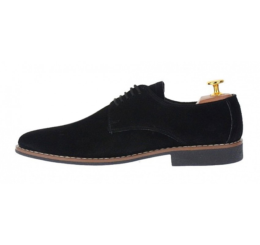 Pantofi barbati casual din piele naturala intoarsa - Model Negru 184 Vel