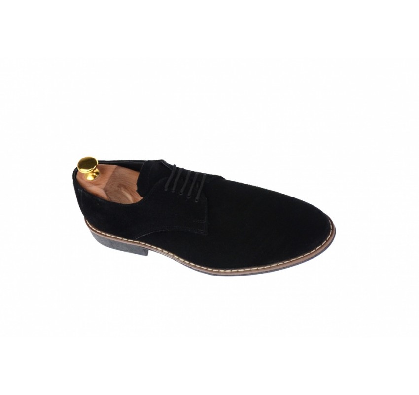 Pantofi barbati casual, din piele naturala intoarsa, negri, CIUCALETI, NIC184ANV