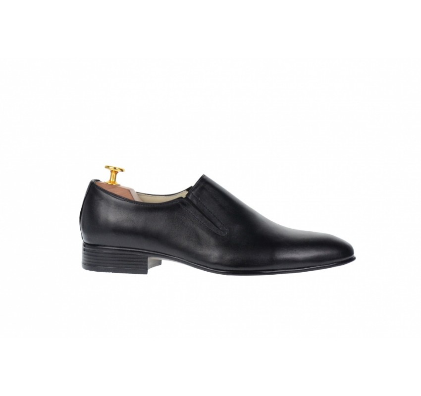 Pantofi barbati cu elastic, eleganti din piele naturala neagra - NIC5EL