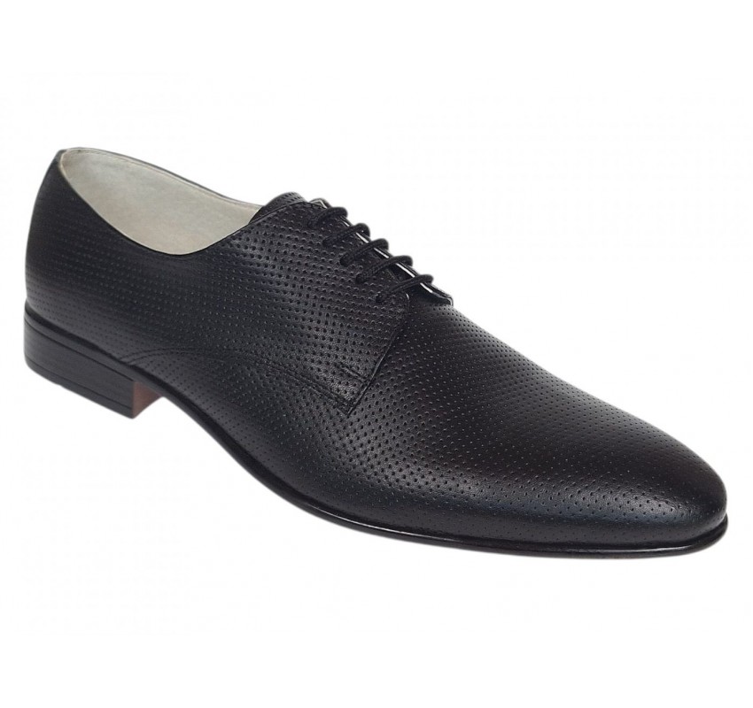 Marimea 44 Pantofi barbati negri eleganti din piele naturala matritata NIC5NBR