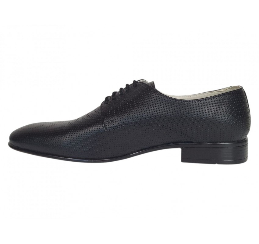 Marimea 44 Pantofi barbati negri eleganti din piele naturala matritata NIC5NBR