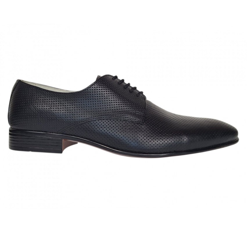 Marimea 44 Pantofi barbati negri eleganti din piele naturala matritata NIC5NBR