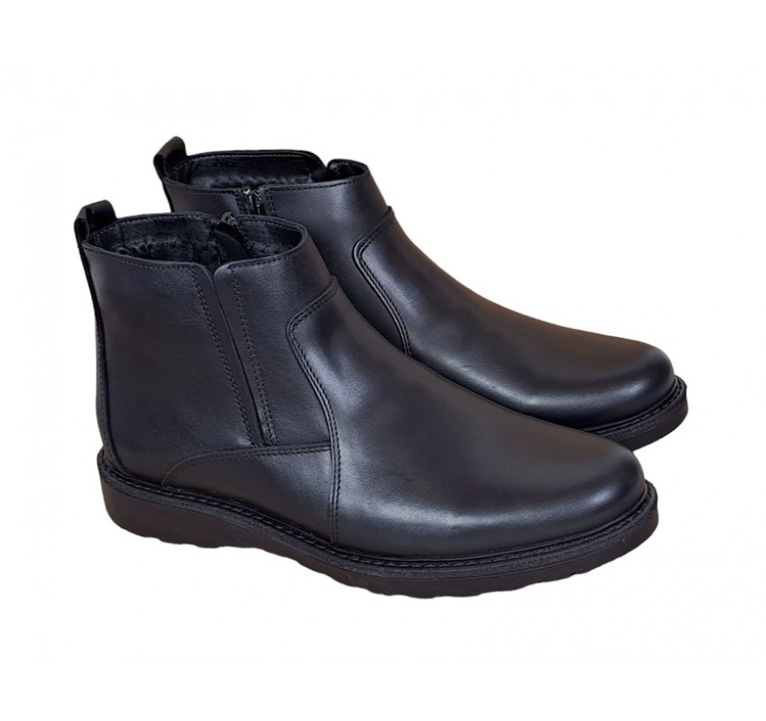 Ghete barbati casual, din piele naturala, cu 2 fermoare, imblanite - ORLANDO